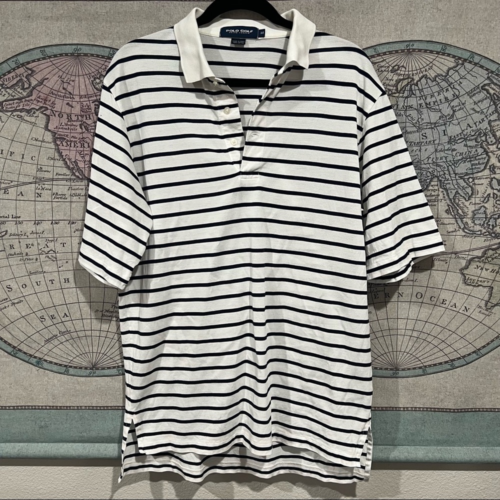 Black and White Stripe Polo Golf Men’s Shirt